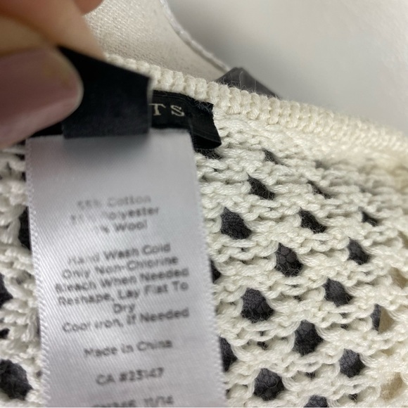 TALBOTS Open Knit V Neck Poncho Sweater Medium White Pullover - Picture 8 of 8